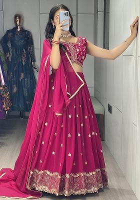 Maroon Sequence Embroidery Georgette Lehenga Set With Dupatta