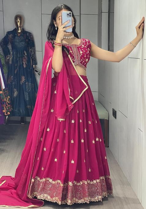 Maroon Sequence Embroidery Georgette Lehenga Set With Dupatta