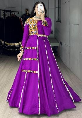 Purple Embroidered Rayon Lehenga Set With Dupatta