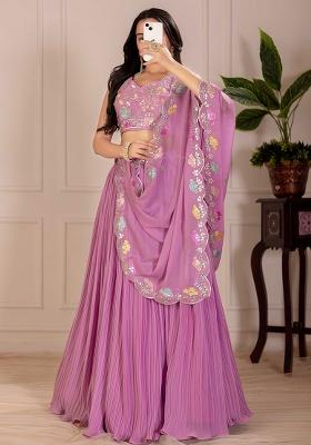 Pink Embroidered Georgette Lehenga Set With Dupatta