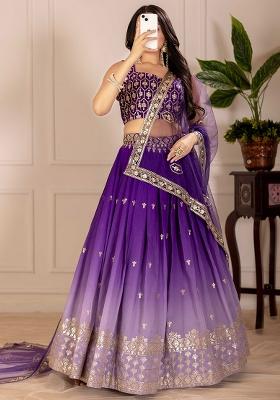 Purple Sequence Embroidery Silk Lehenga Set With Dupatta