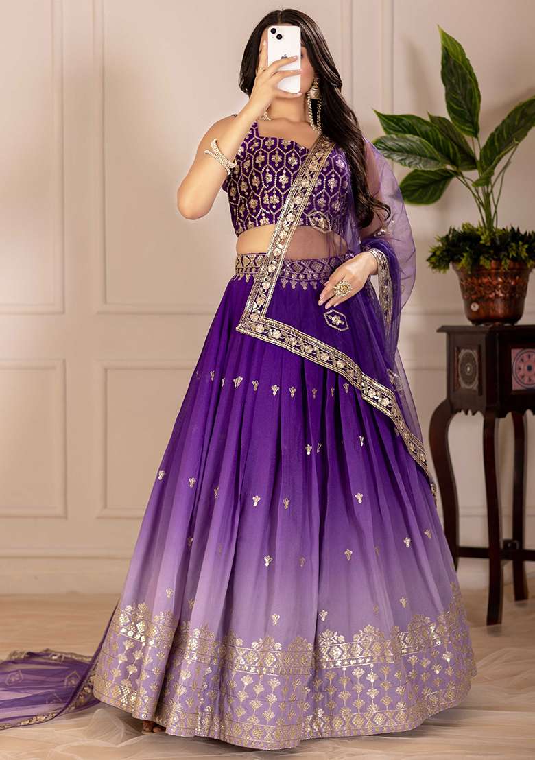 Purple Sequence With Dupatta Silk Blend Lehenga Set with Embroidery for Diwali | Wedding & Festive Wear - Indya