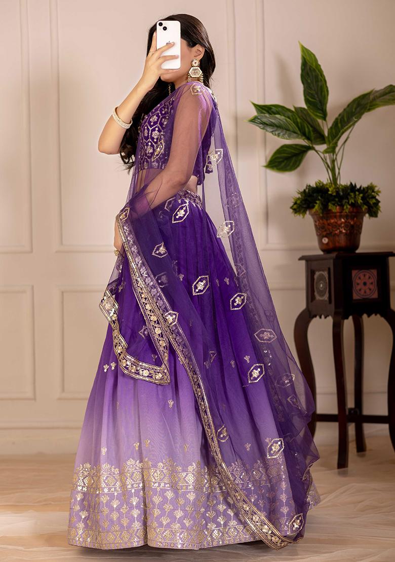 Purple Sequence Embroidery Silk Lehenga Set With Dupatta - Indya