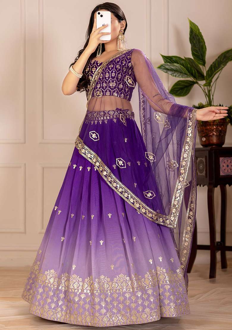Purple Sequence With Dupatta Silk Blend Lehenga Set with Embroidery for Diwali | Wedding & Festive Wear - Indya
