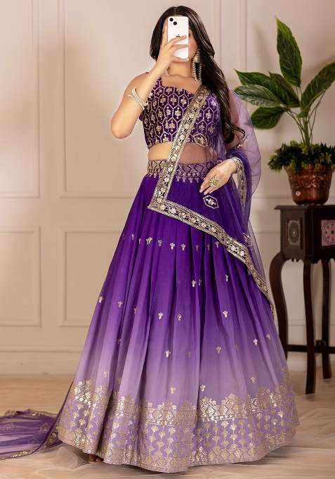 Purple Sequence With Dupatta Silk Blend Lehenga Set with Embroidery for Diwali | Wedding & Festive Wear