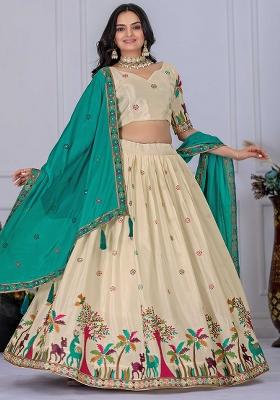 Blue Sequence Embroidery Chinon Lehenga Set With Dupatta