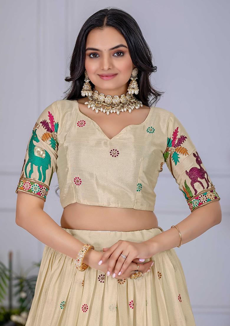 Blue Sequence Embroidery Chinon Lehenga Set With Dupatta - Indya