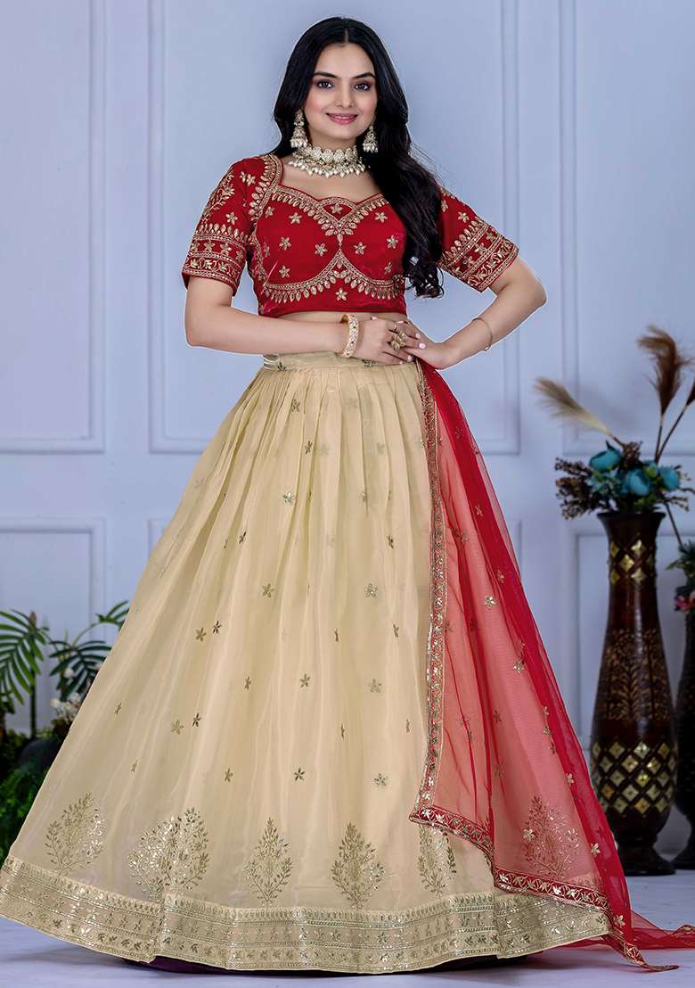 White Sequence Embroidery Net Lehenga Set With Dupatta for Diwali and Festive Wear - Indya