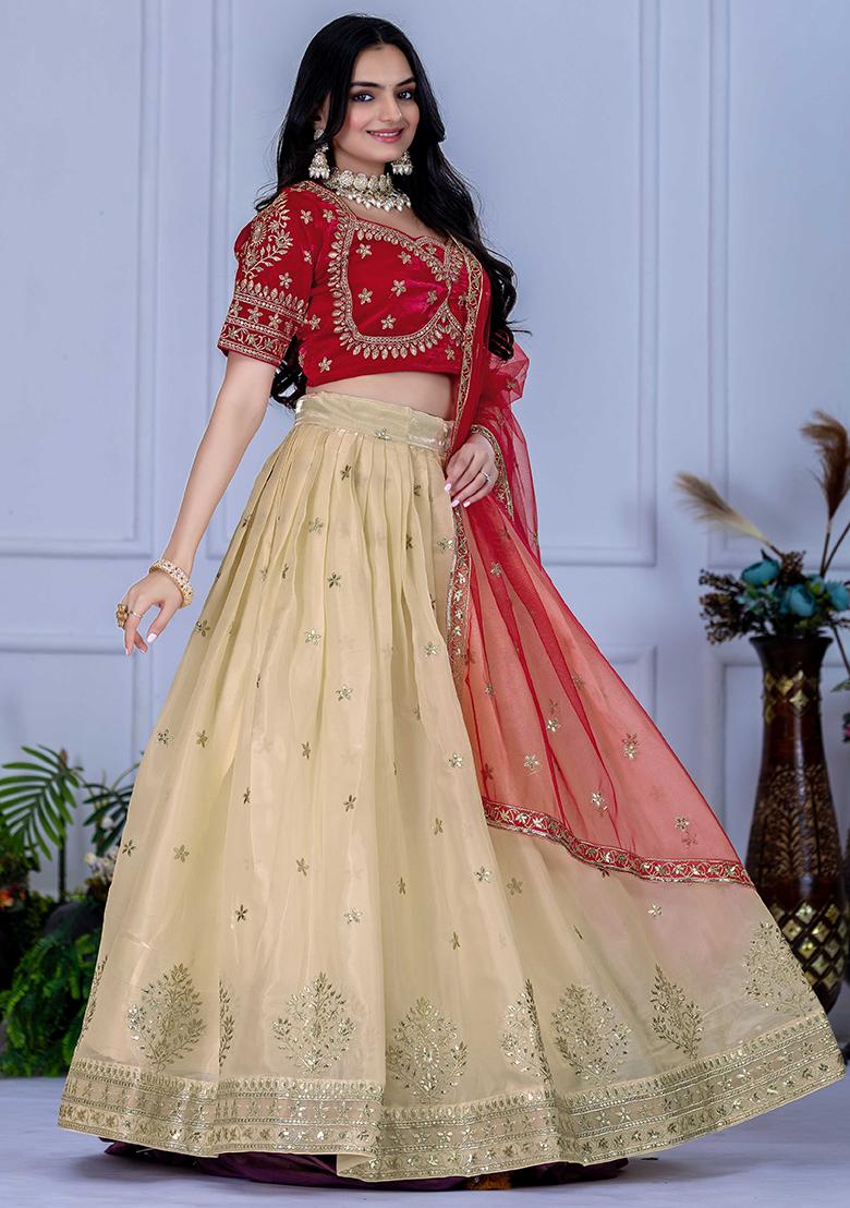 White Sequence Embroidery Net Lehenga Set With Dupatta - Indya