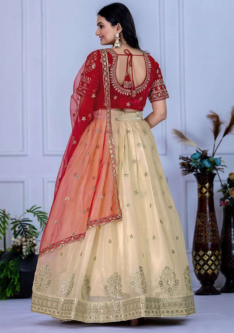 White Sequence Embroidery Net Lehenga Set With Dupatta for Diwali and Festive Wear - Indya