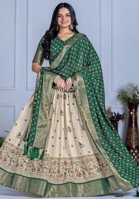 Green Embroidered Jacquard Lehenga Set With Dupatta