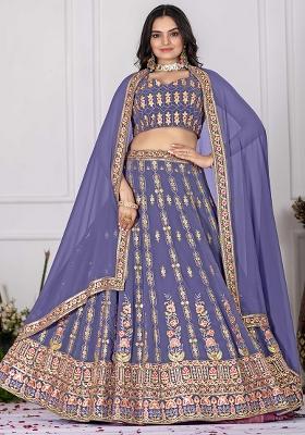 Purple Sequence Embroidery Georgette Lehenga Set With Dupatta