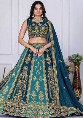 Blue Embroidered Georgette Lehenga Set With Dupatta