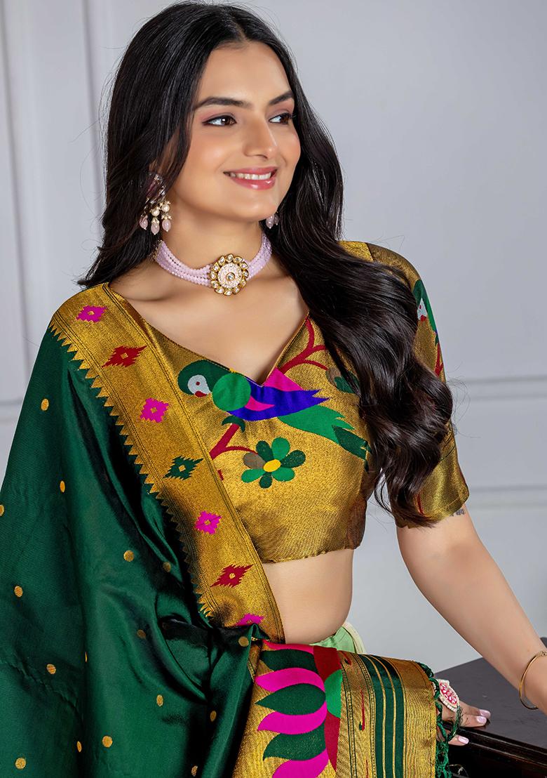 Green Sequence Embroidery Silk Lehenga Set With Dupatta - Indya