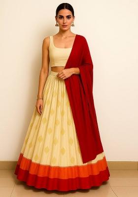 Multi Color Embroidered Georgette Lehenga Set With Dupatta