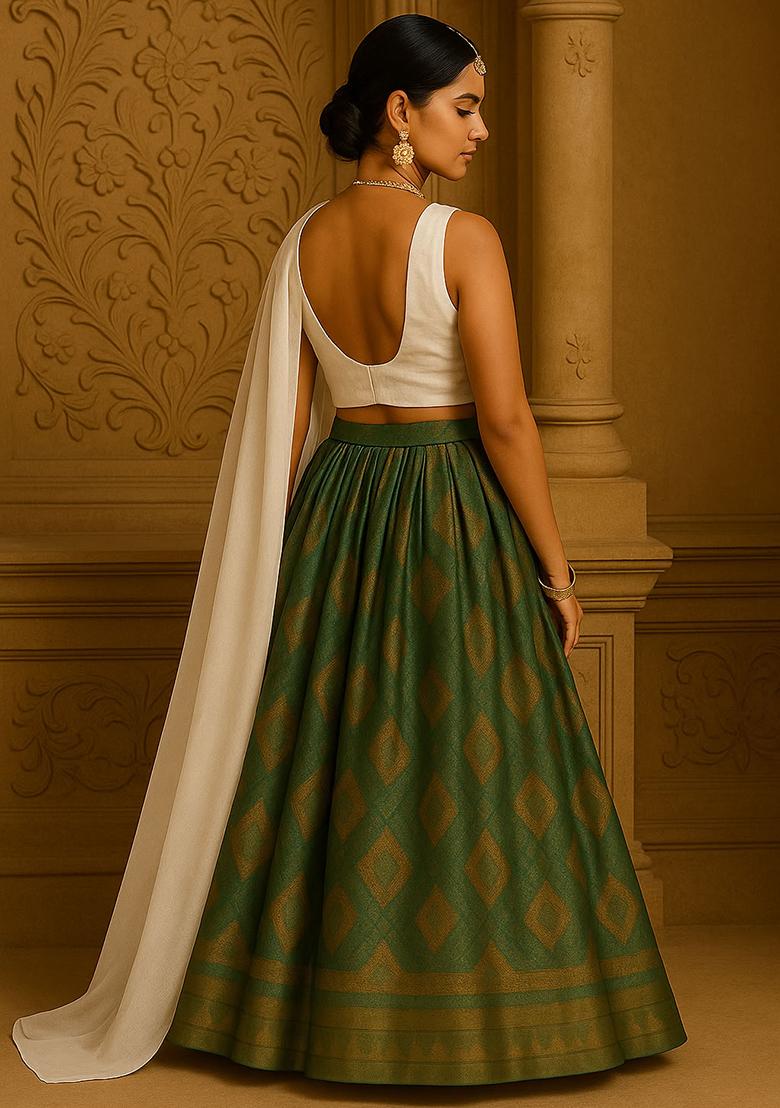 Multi Color Embroidered Georgette Lehenga Set With Dupatta - Indya