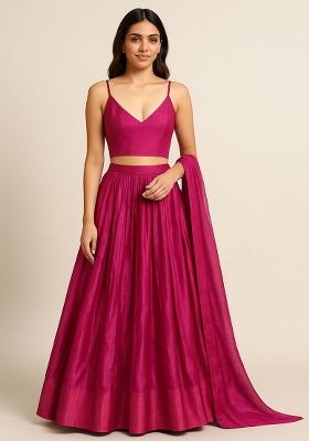 Multi Color Embroidered Georgette Lehenga Set With Dupatta