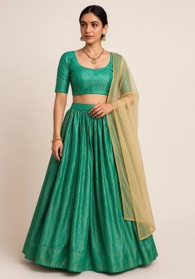 Multi Color Embroidered Georgette Lehenga Set With Dupatta