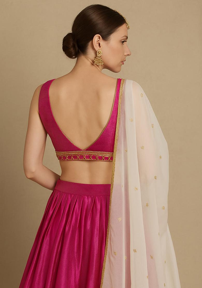 Multi Color Embroidered Georgette Lehenga Set With Dupatta - Indya