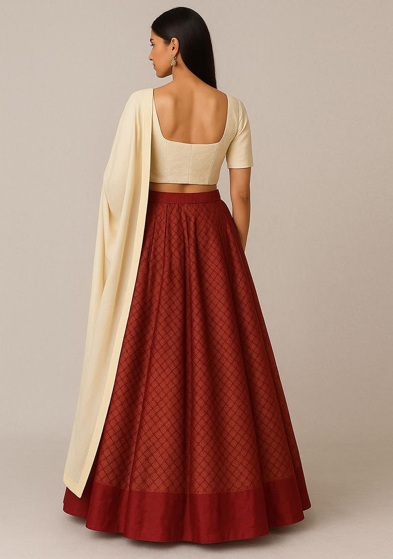 Multi Color Embroidered Georgette Lehenga Set With Dupatta - Indya