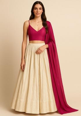 Multi Color Embroidered Georgette Lehenga Set With Dupatta