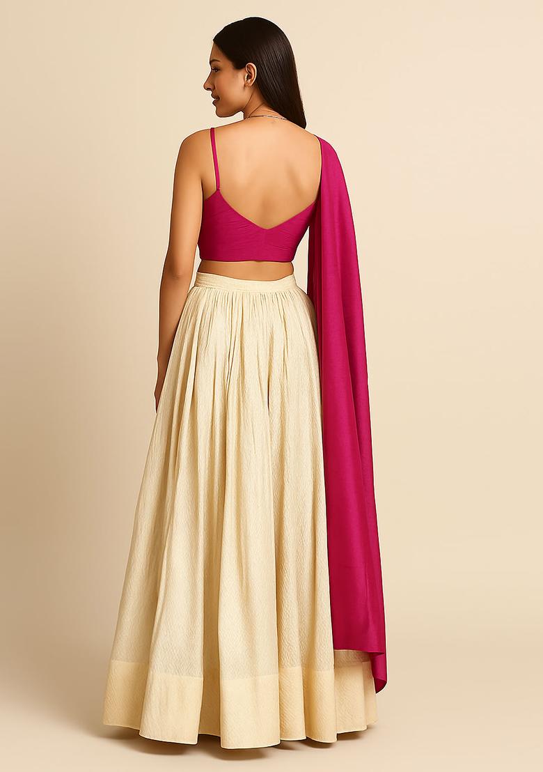 Multi Color Embroidered Georgette Lehenga Set With Dupatta - Indya