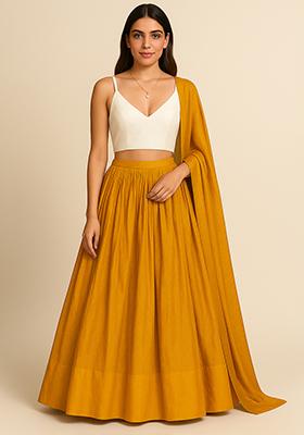 Multi Color Embroidered Georgette Lehenga Set With Dupatta