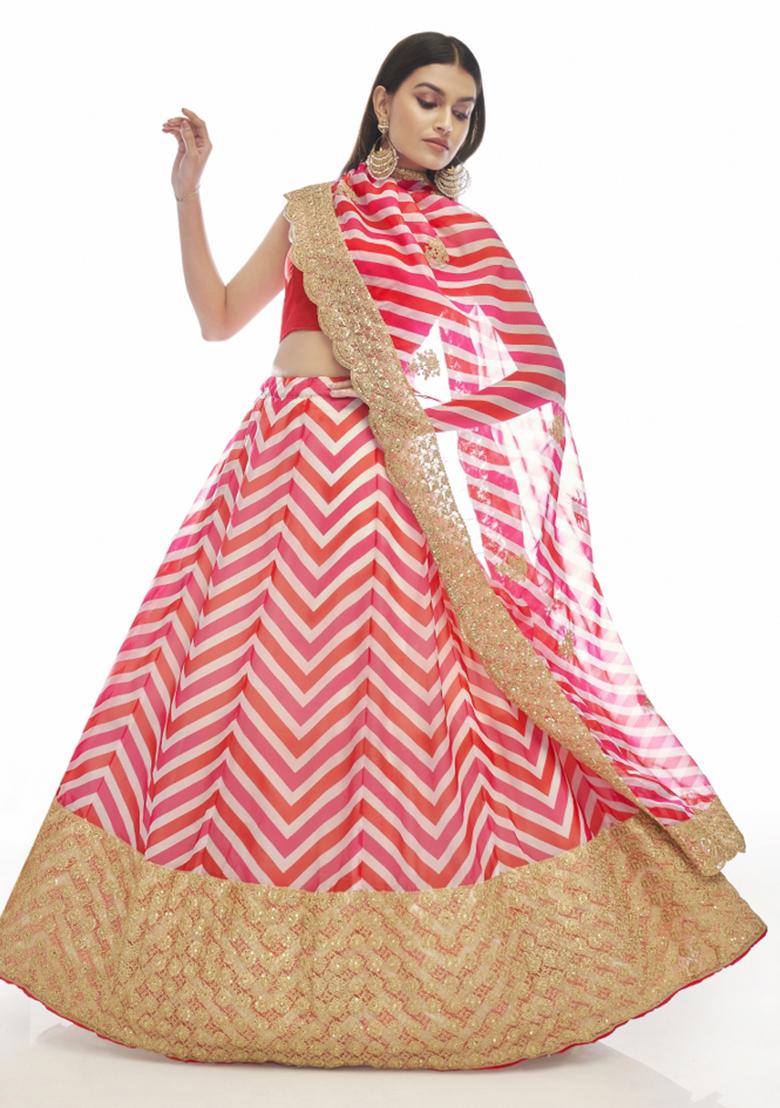 Pink Embroiderd Organza Lehenga Set - Indya