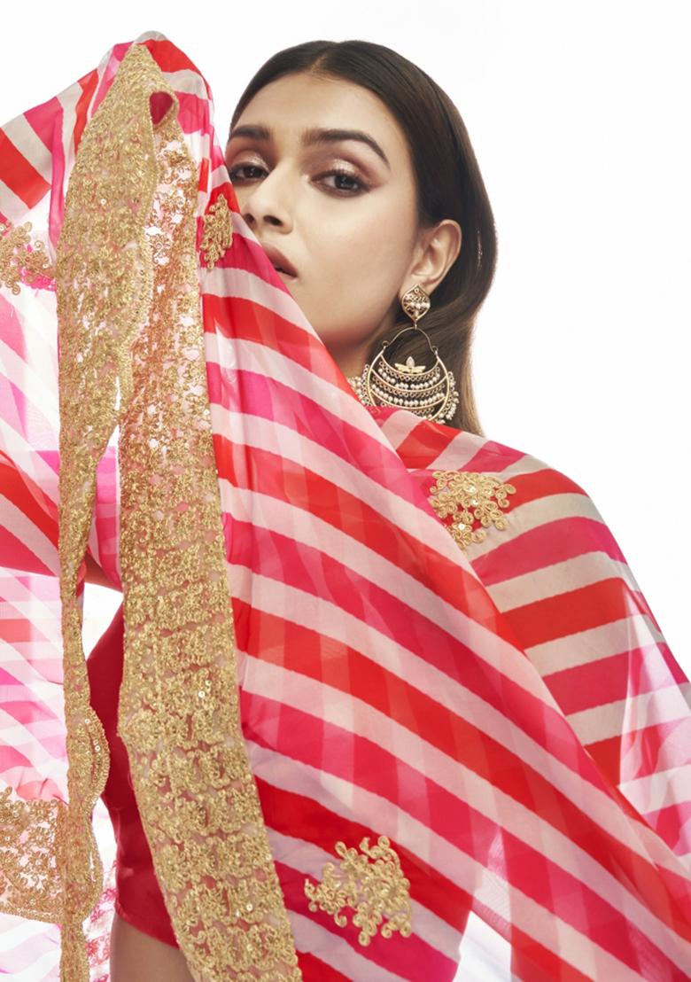 Pink Embroiderd Organza Lehenga Set - Indya