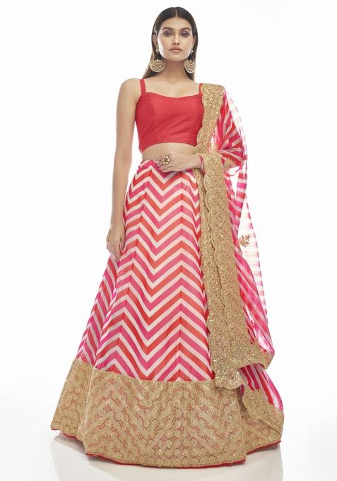 Pink Embroiderd Organza Lehenga Set