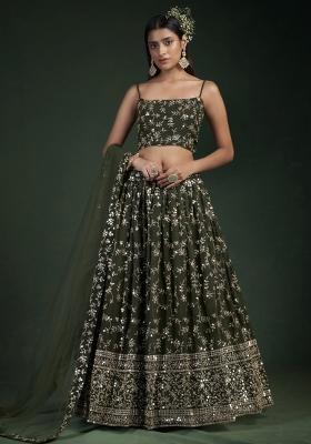 Green Embroiderd Georgette Lehenga Set