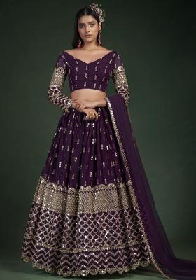 Wine Embroiderd Georgette Lehenga Set