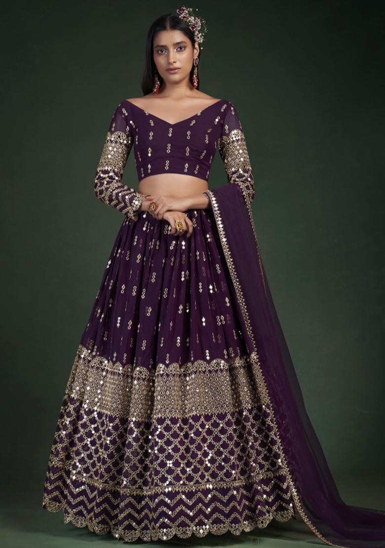 Wine Embroiderd Georgette Lehenga Set