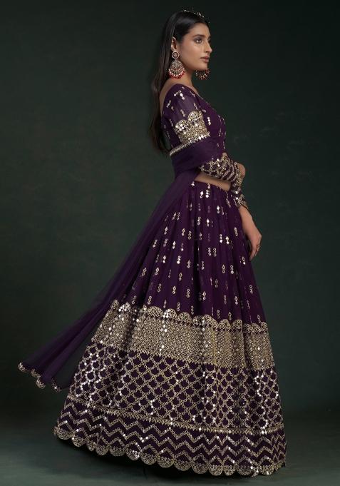 Wine Embroiderd Georgette Lehenga Set