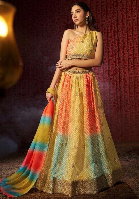 Multi Color Embroiderd Organza Lehenga Set