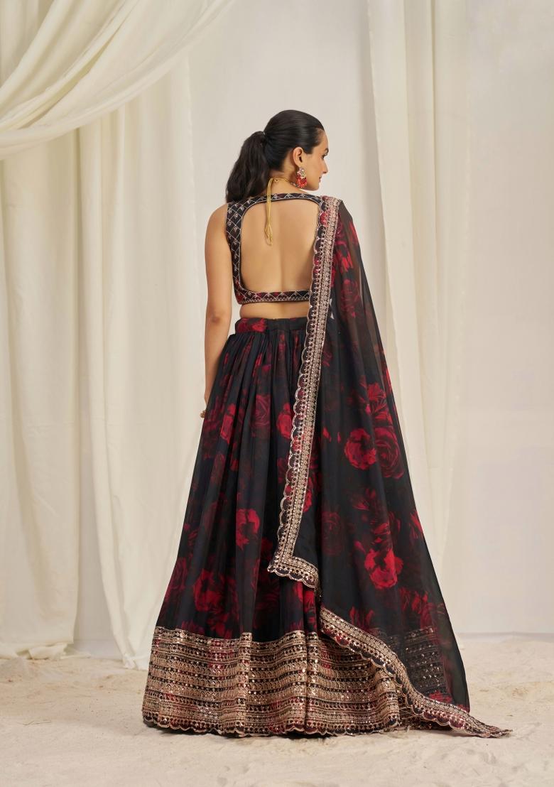 Black Embroiderd Organza Lehenga Set