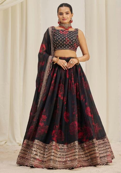Black Embroiderd Organza Lehenga Set