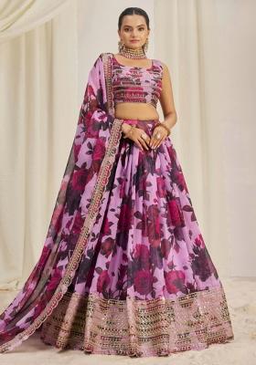 Pink Embroiderd Organza Lehenga Set