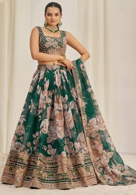 Green Embroiderd Organza Lehenga Set