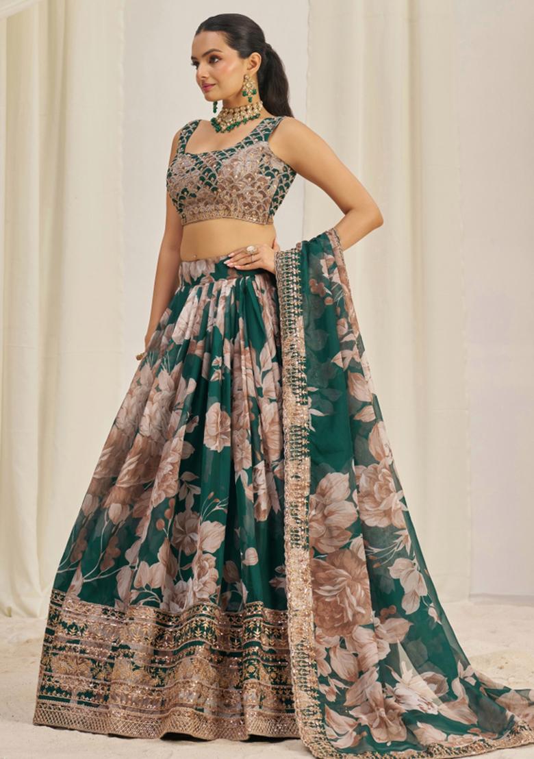 Green Embroiderd Organza Lehenga Set
