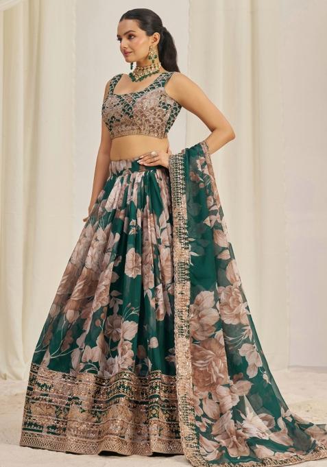 Green Embroiderd Organza Lehenga Set