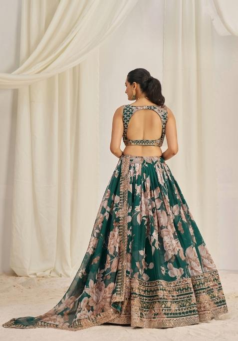 Green Embroiderd Organza Lehenga Set