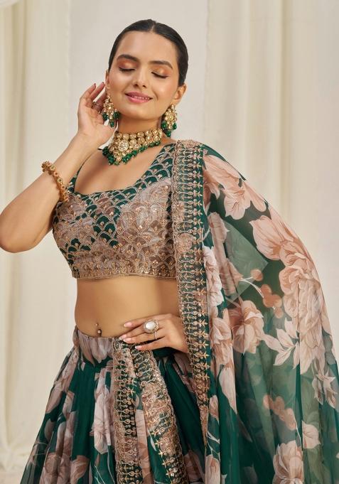 Green Embroiderd Organza Lehenga Set
