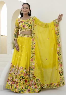 Yellow Embroiderd Organza Lehenga Set
