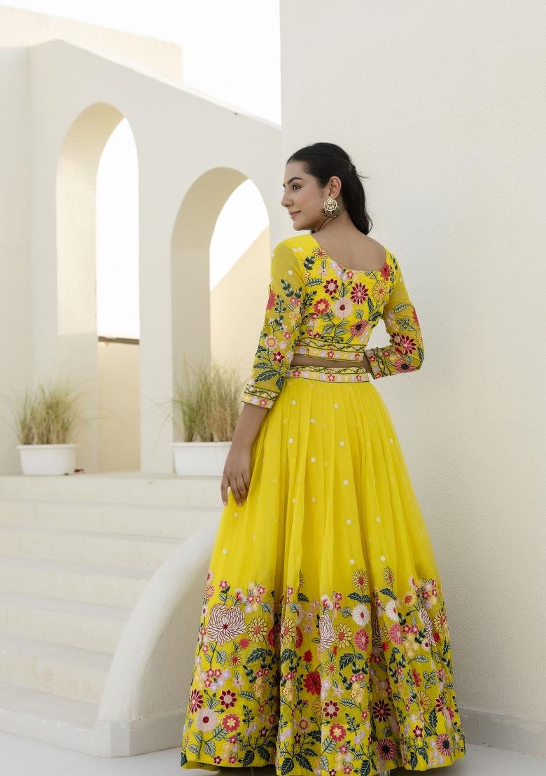 Yellow Embroiderd Organza Lehenga Set