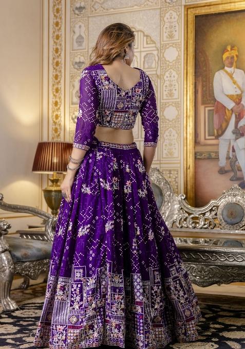 Wine Embroiderd Georgette Lehenga Set