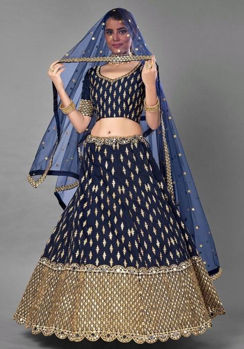 Blue Embroiderd Silk Lehenga Set