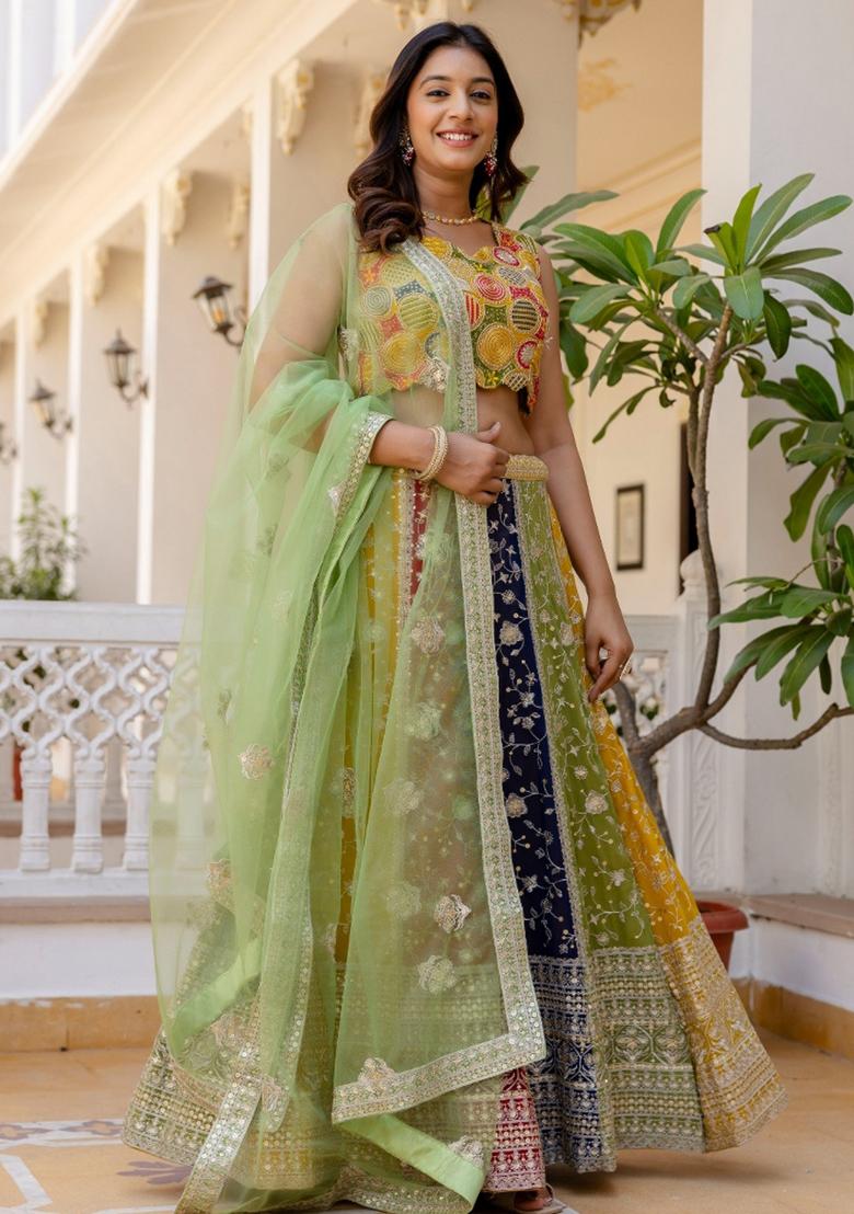 Multi Color Embroiderd Georgette Lehenga Set