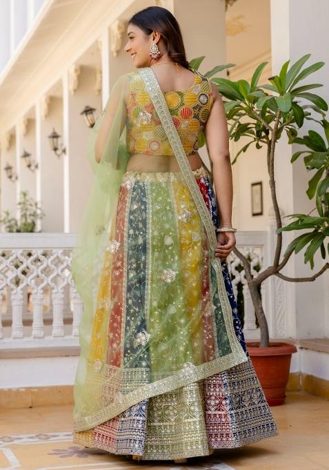 Multi Color Embroiderd Georgette Lehenga Set