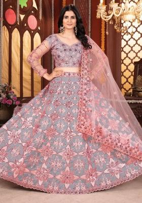 Grey Embroiderd Silk Lehenga Set